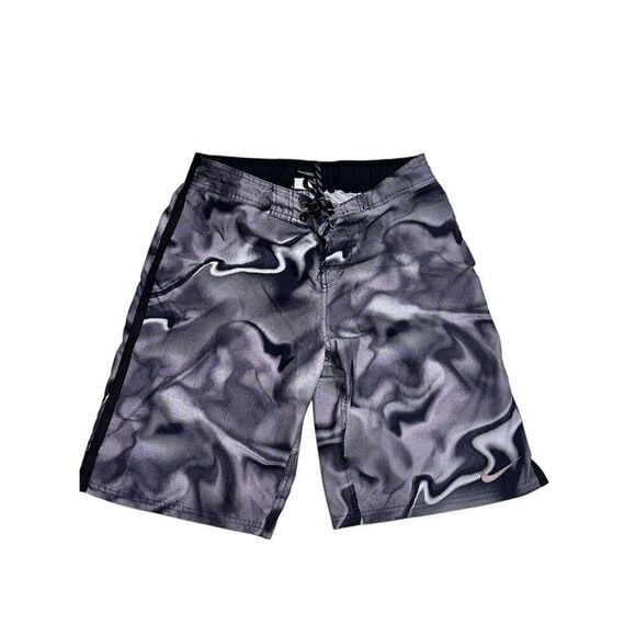 Nice Nike Black Grey Psychedelic Wave ￼Board Shorts Swim Trunks Pockets Size Med - Picture 1 of 8